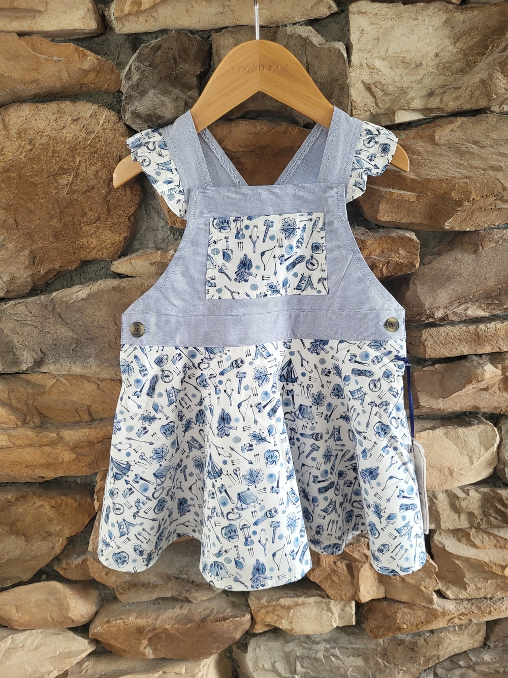 Classic Prep Blue and White Floral Summer Camping Print Pinafore Dress NWT